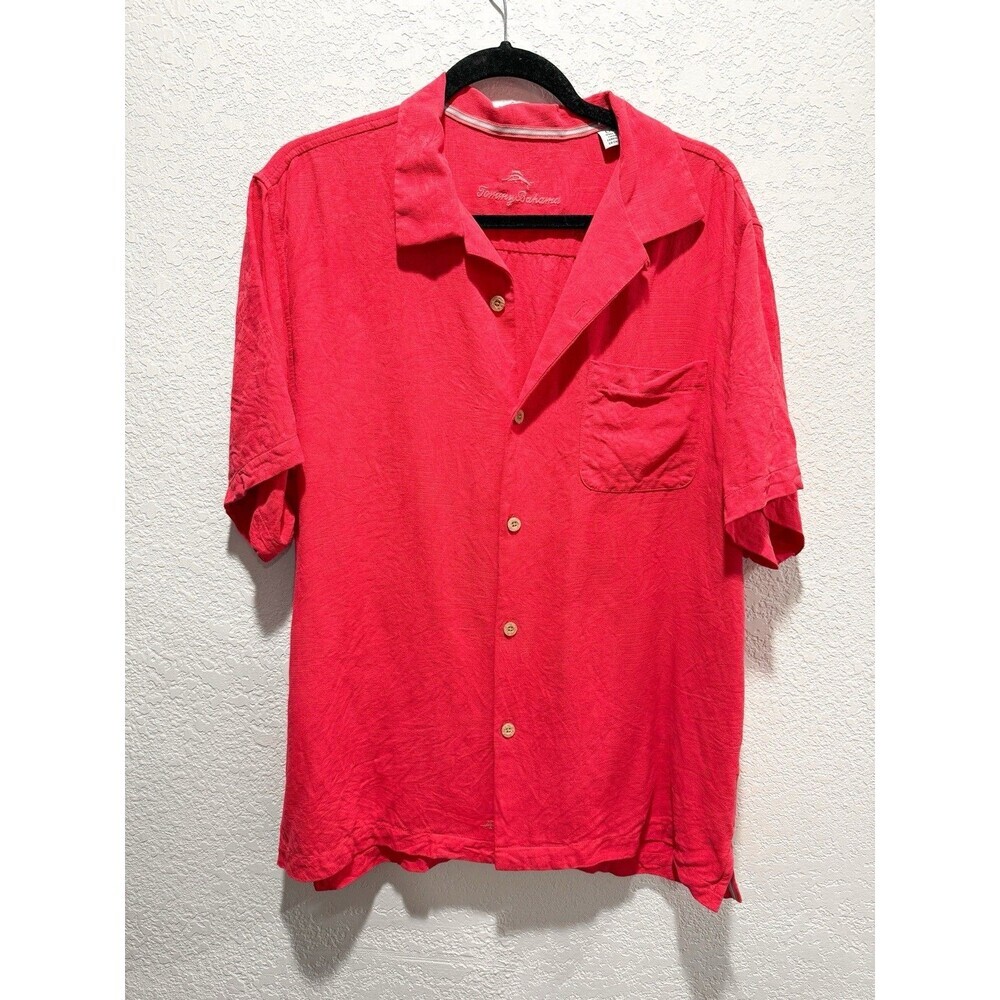 Tommy Bahama Men's Large 100% Silk Red Short-Sleeve Hawaiian Button-Up Shirt